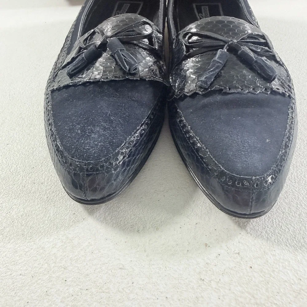 Giorgio Brutini Genuine Reptile Suede Navy Blue‎ Slip On Loafers Men's Size 10.5